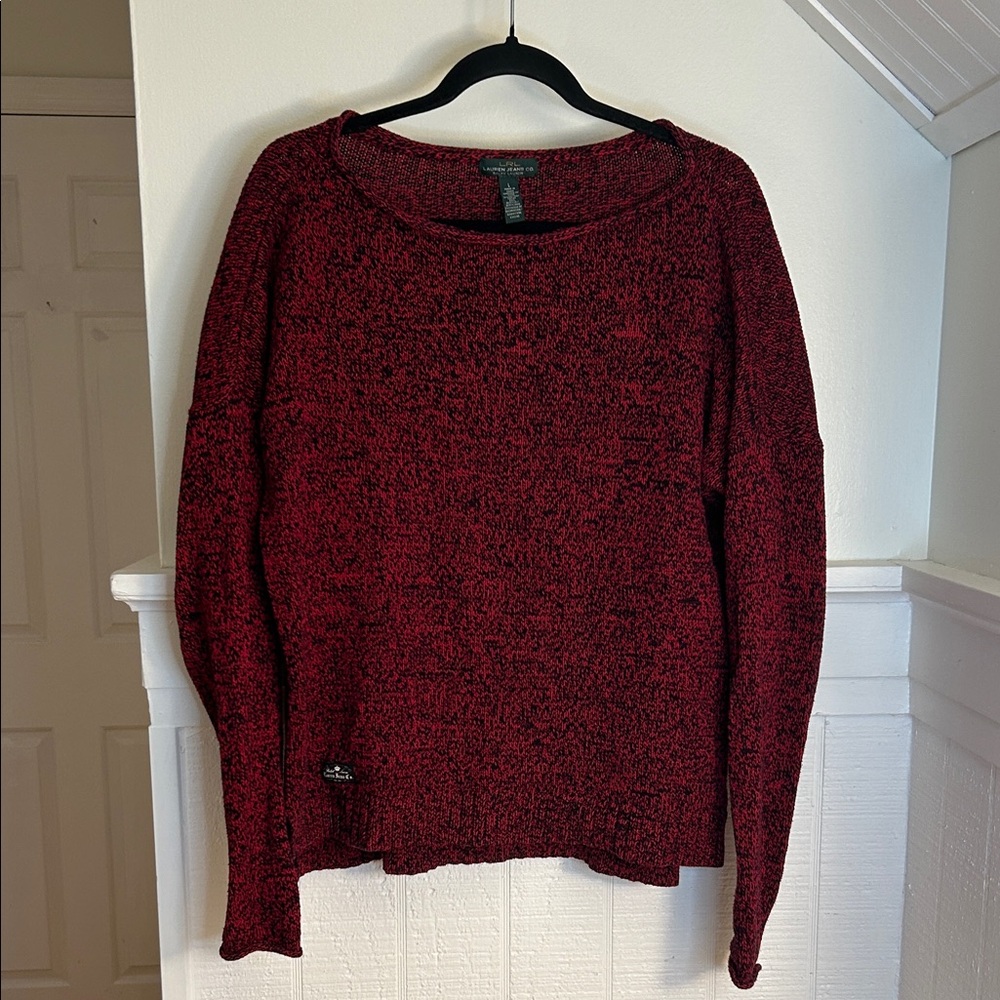 LRL Lauren Ralph Lauren Vintage Black & Red Boatneck Knit Sweater size large